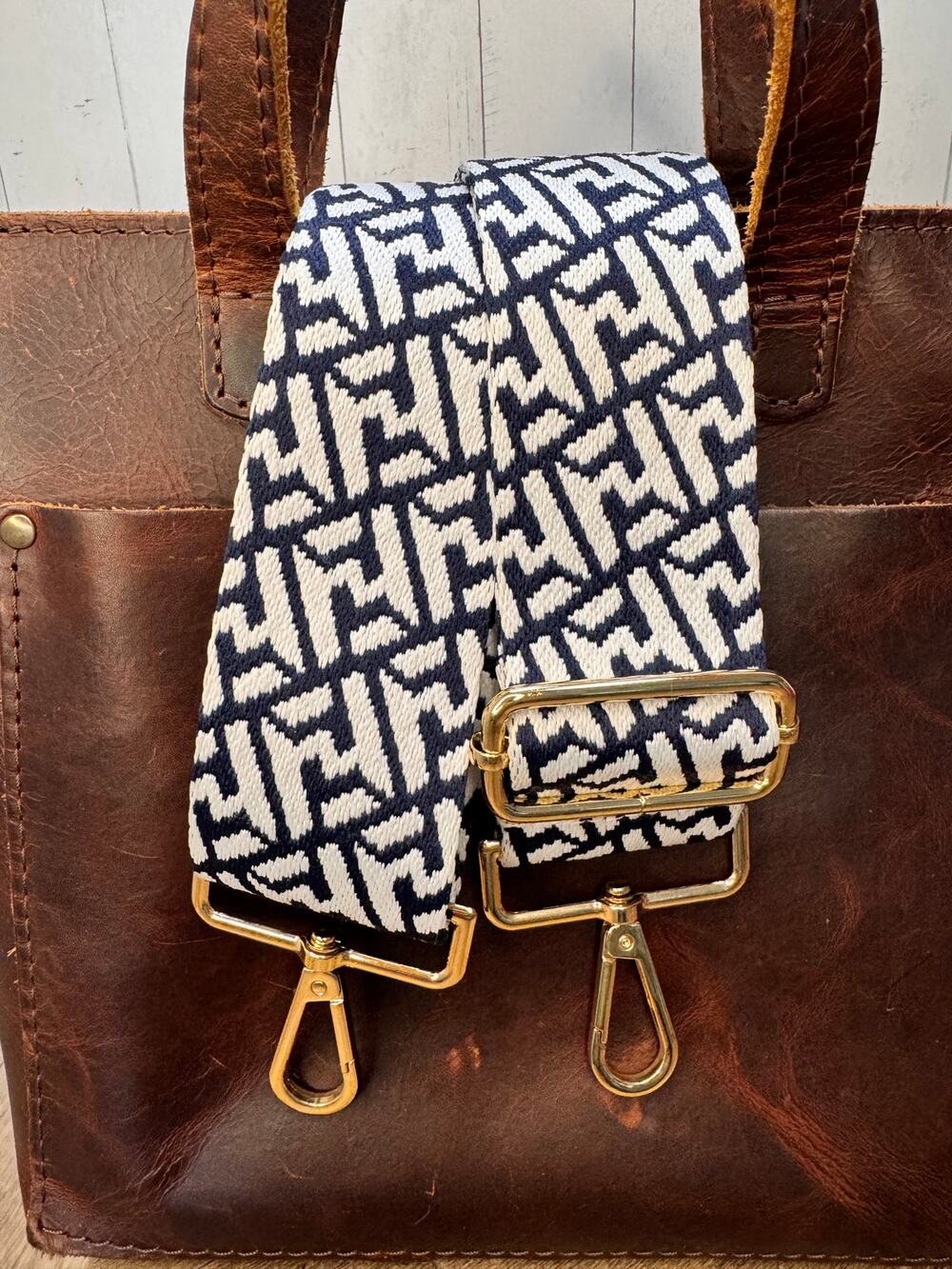 Woven Navy Blue White Purse Strap Wide Crossbody Bag Strap Boho Purse Strap